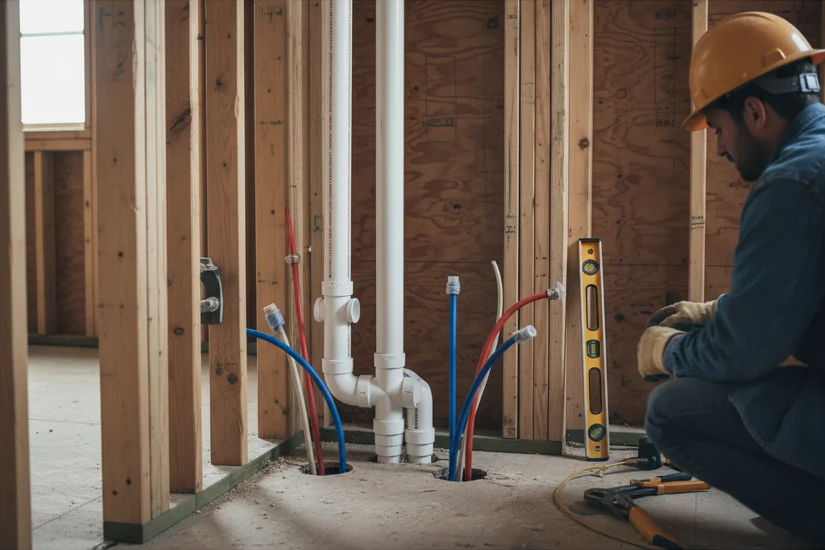 Drain and supply rough-in during Leak Detection in Richmond Dale